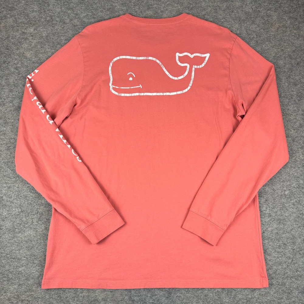 Vineyard Vines Whale Pocket Tee Long Sleeve Cotton Pink Mens Medium M